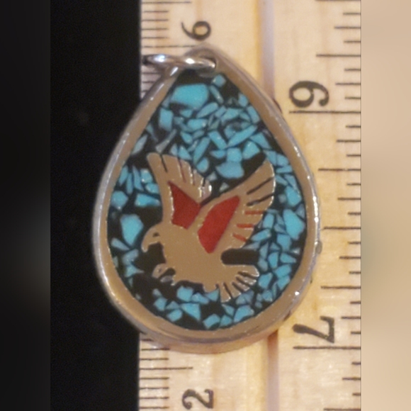 Turquoise and coral pendant - Picture 3 of 3